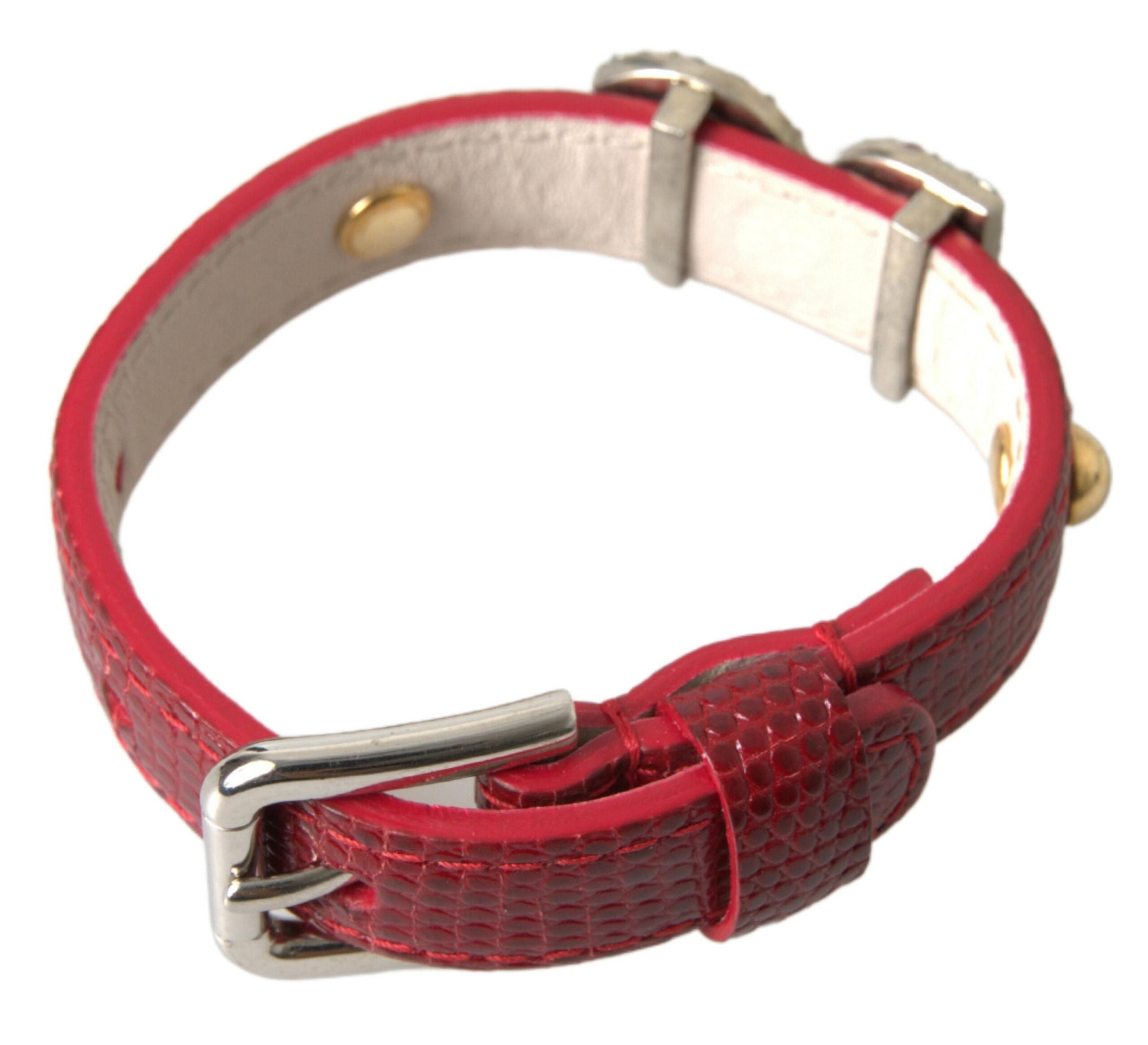 Dolce & Gabbana Chic Red Iguana Leather Wrap Bracelet