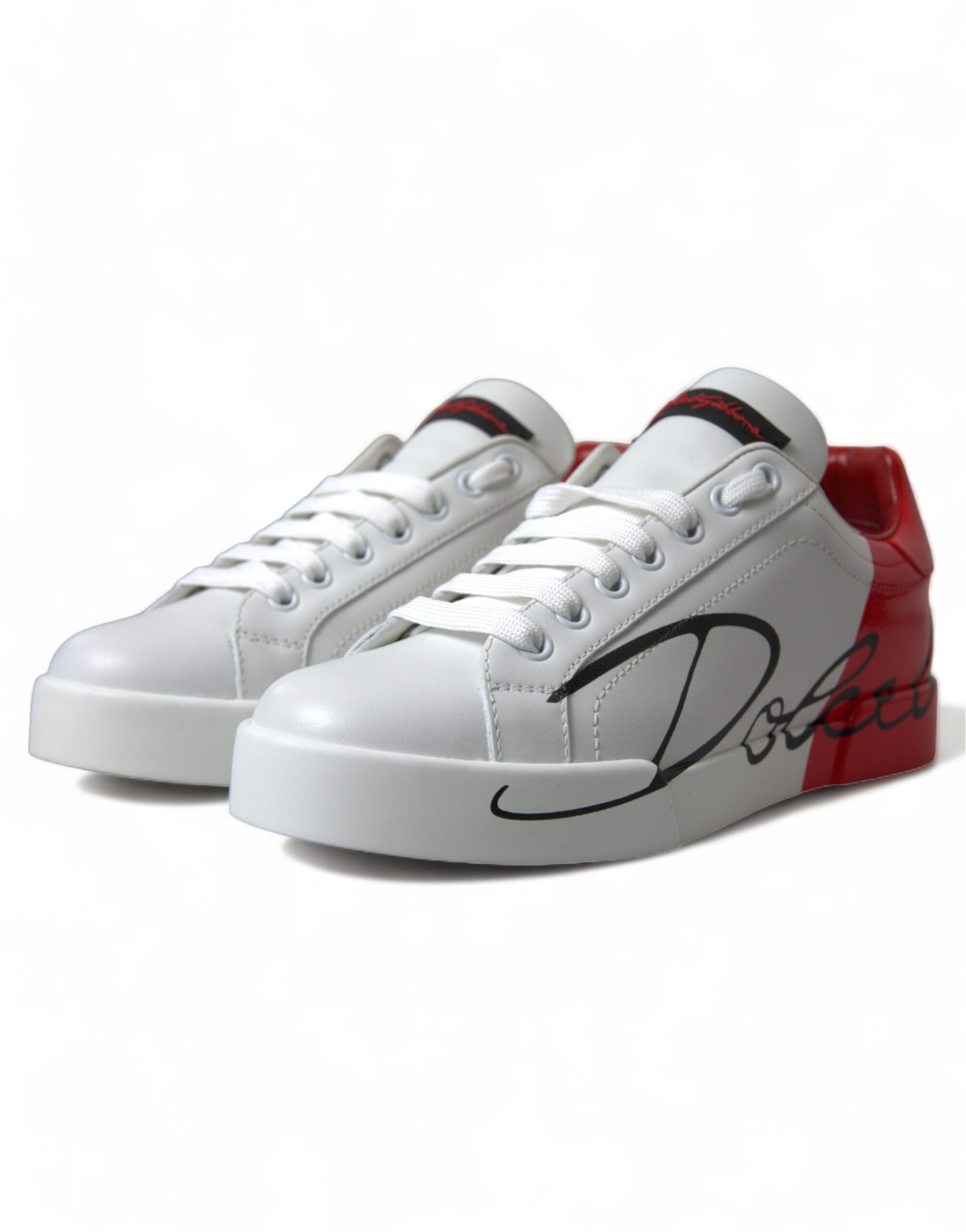 Dolce & Gabbana White Red Lace Up Womens Low Top Sneakers Shoes