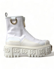 Dolce & Gabbana White Leather Logo Plaque Zip Ankle Boots Shoes