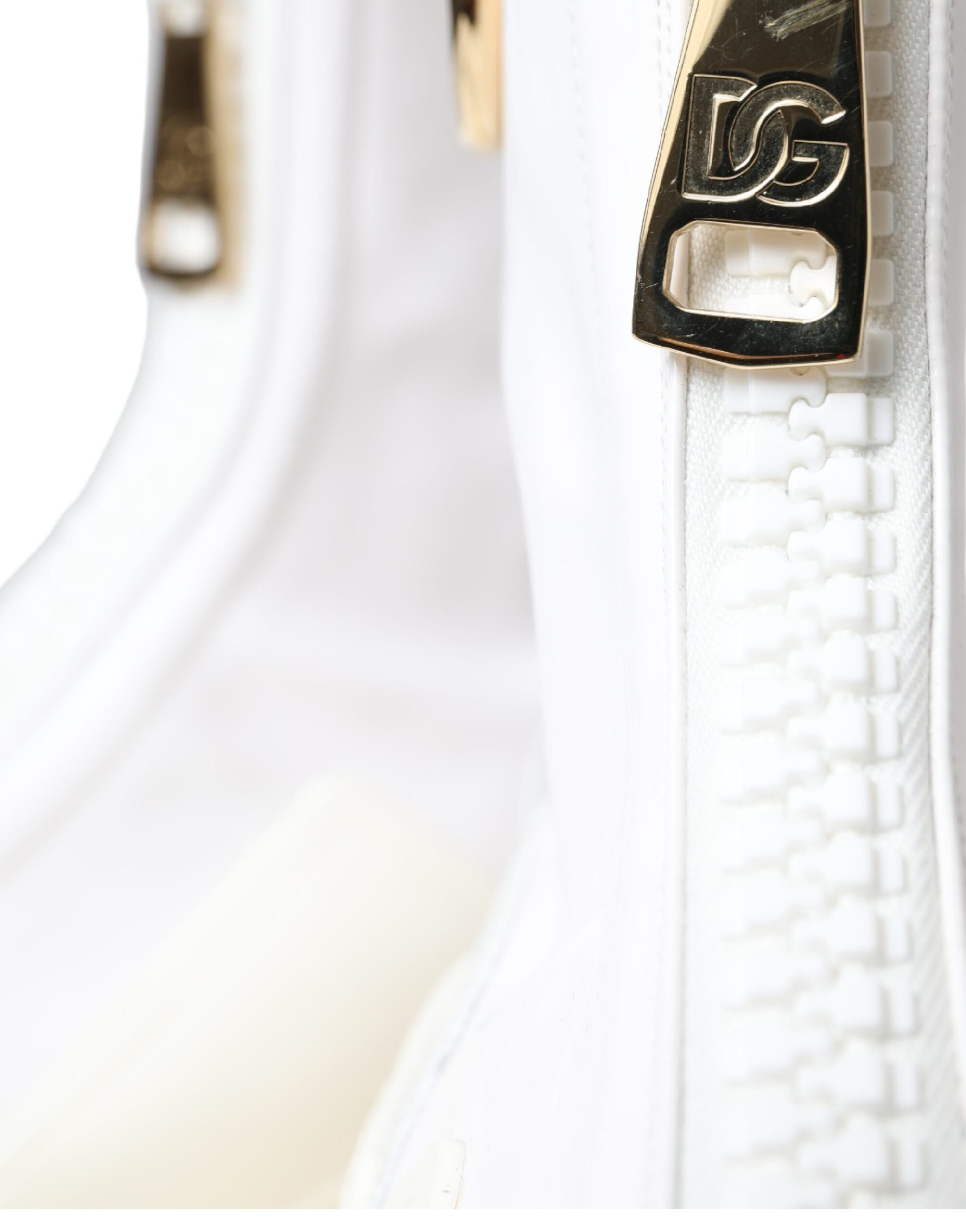 Dolce & Gabbana White Leather Logo Plaque Zip Ankle Boots Shoes