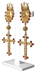 Dolce & Gabbana Regal Gold Cross & Crown Clip Earrings