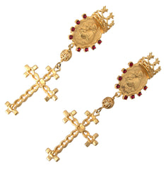 Dolce & Gabbana Regal Gold Cross & Crown Clip Earrings