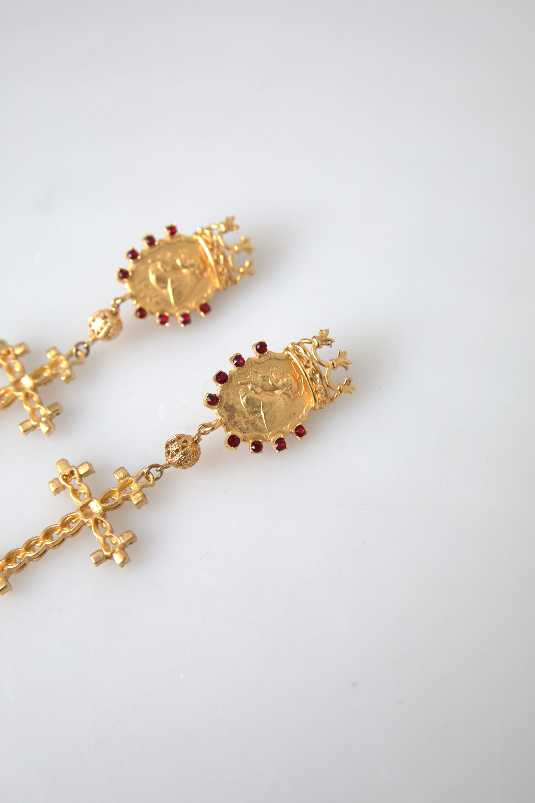 Dolce & Gabbana Regal Gold Cross & Crown Clip Earrings