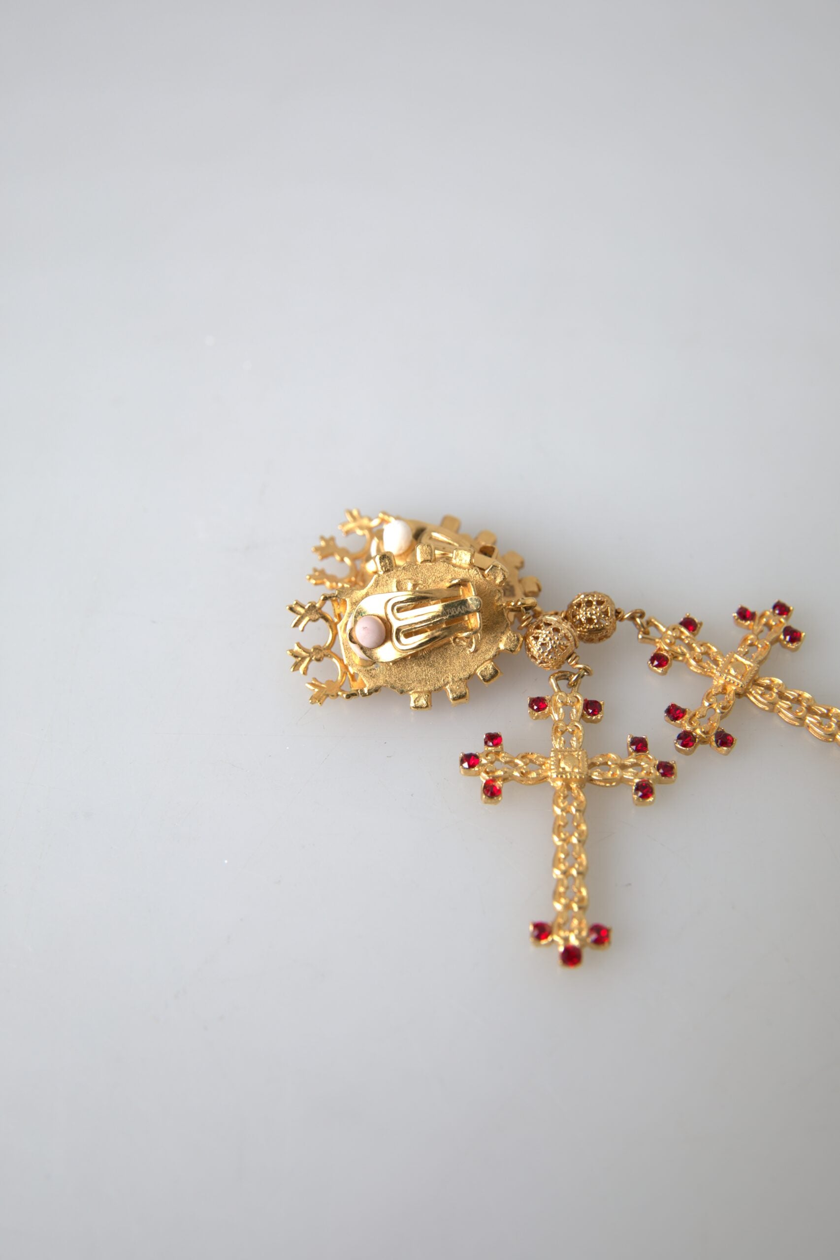 Dolce & Gabbana Regal Gold Cross & Crown Clip Earrings