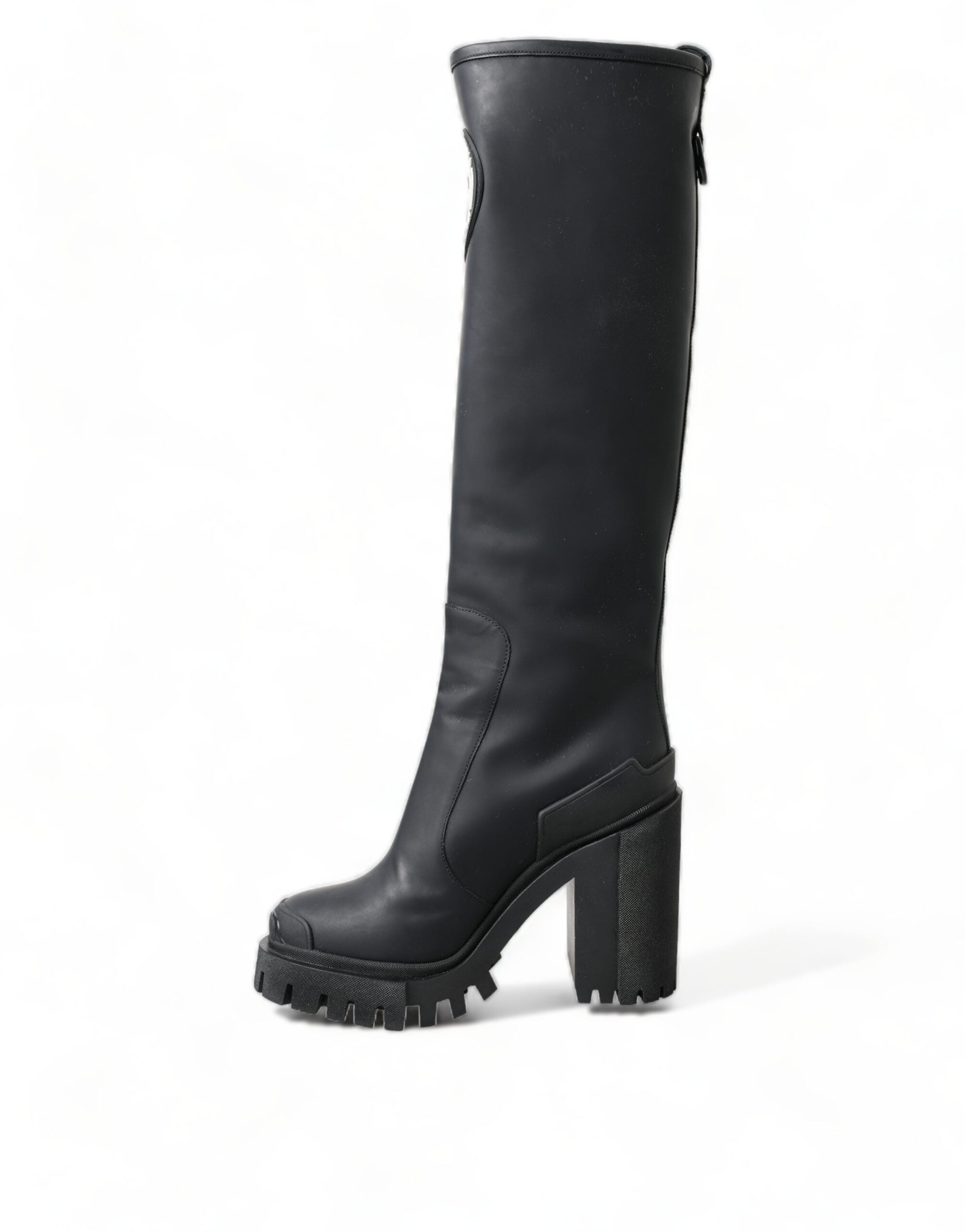 Dolce & Gabbana Black Rubber Leather High Boots Shoes