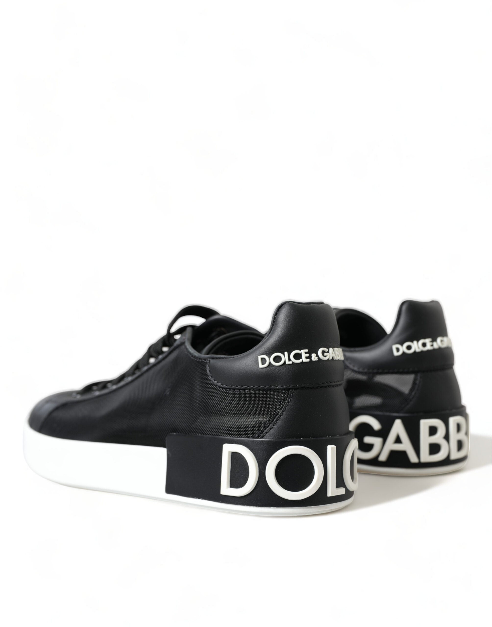 Dolce & Gabbana Black White Logo Mesh Sneakers Women Shoes