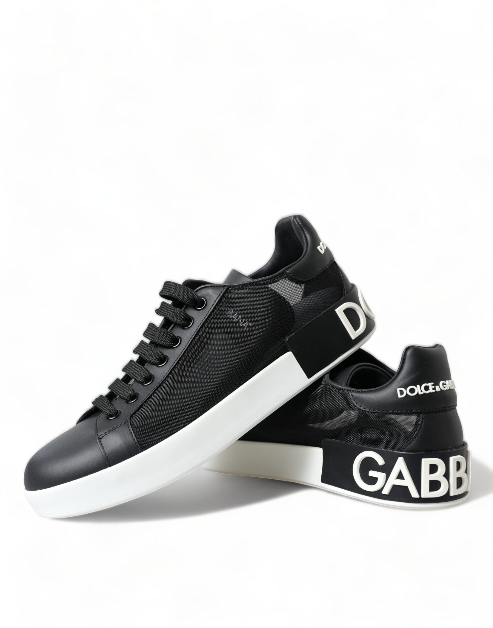 Dolce & Gabbana Black White Logo Mesh Sneakers Women Shoes