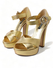 Dolce & Gabbana Gold Leather Crystal-Embellished Sandals