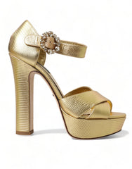 Dolce & Gabbana Gold Leather Crystal-Embellished Sandals