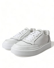 Prada Sleek White Leather Low Top Sneakers