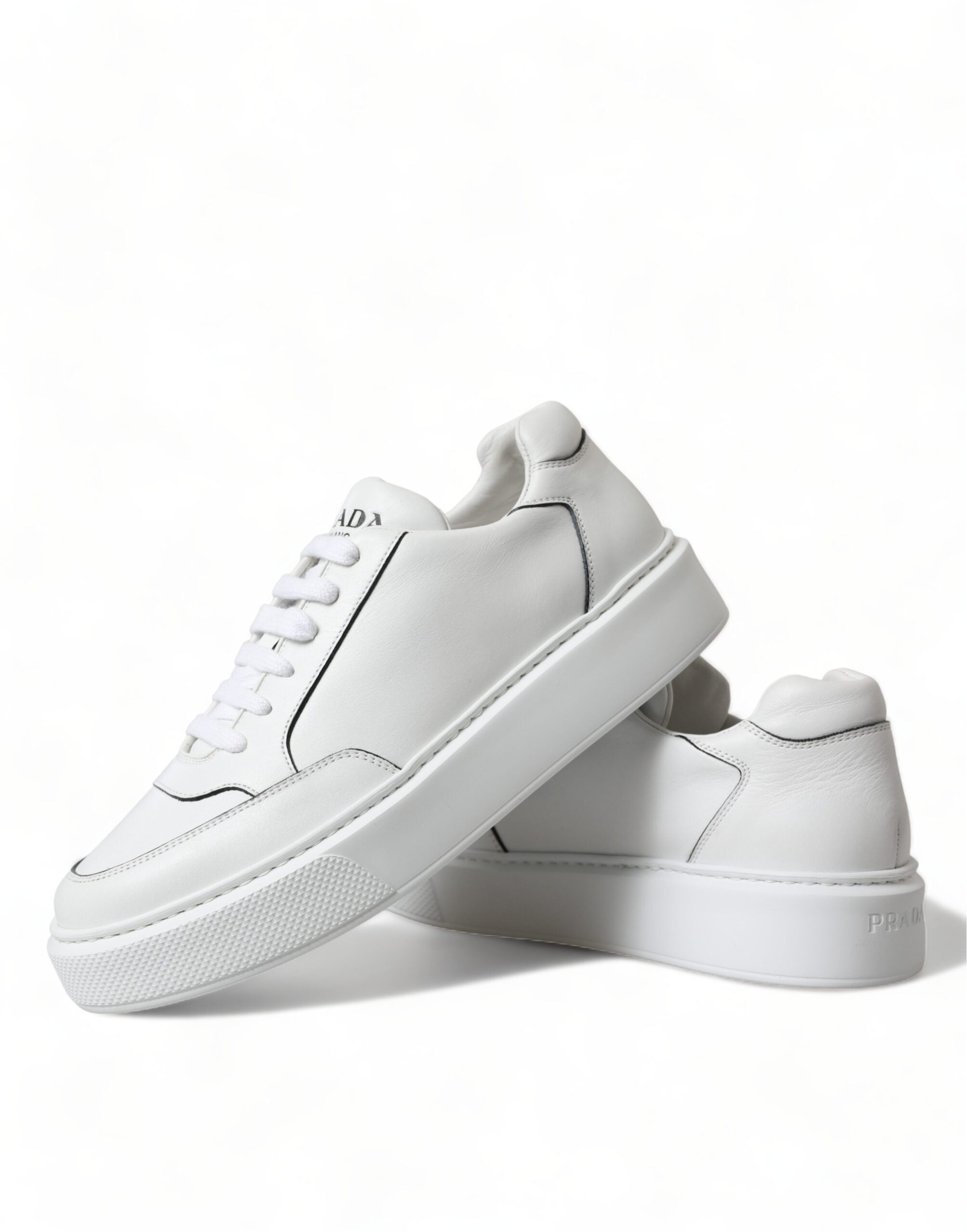 Prada Sleek White Leather Low Top Sneakers