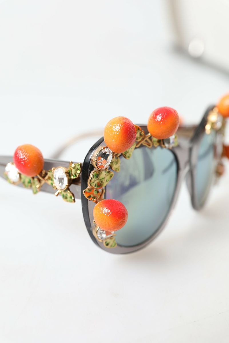 Dolce & Gabbana Chic Gray Crystal Applique Women's Sunglasses