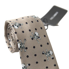 Dolce & Gabbana Beige Skull Print Silk Tie Exclusive Collection