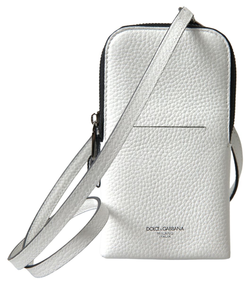 Dolce & Gabbana Elegant White Leather Phone Crossbody Bag