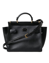 Dolce & Gabbana Elegant Black Leather Shoulder Bag with Gold Detailing