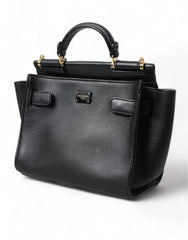 Dolce & Gabbana Elegant Black Leather Shoulder Bag with Gold Detailing