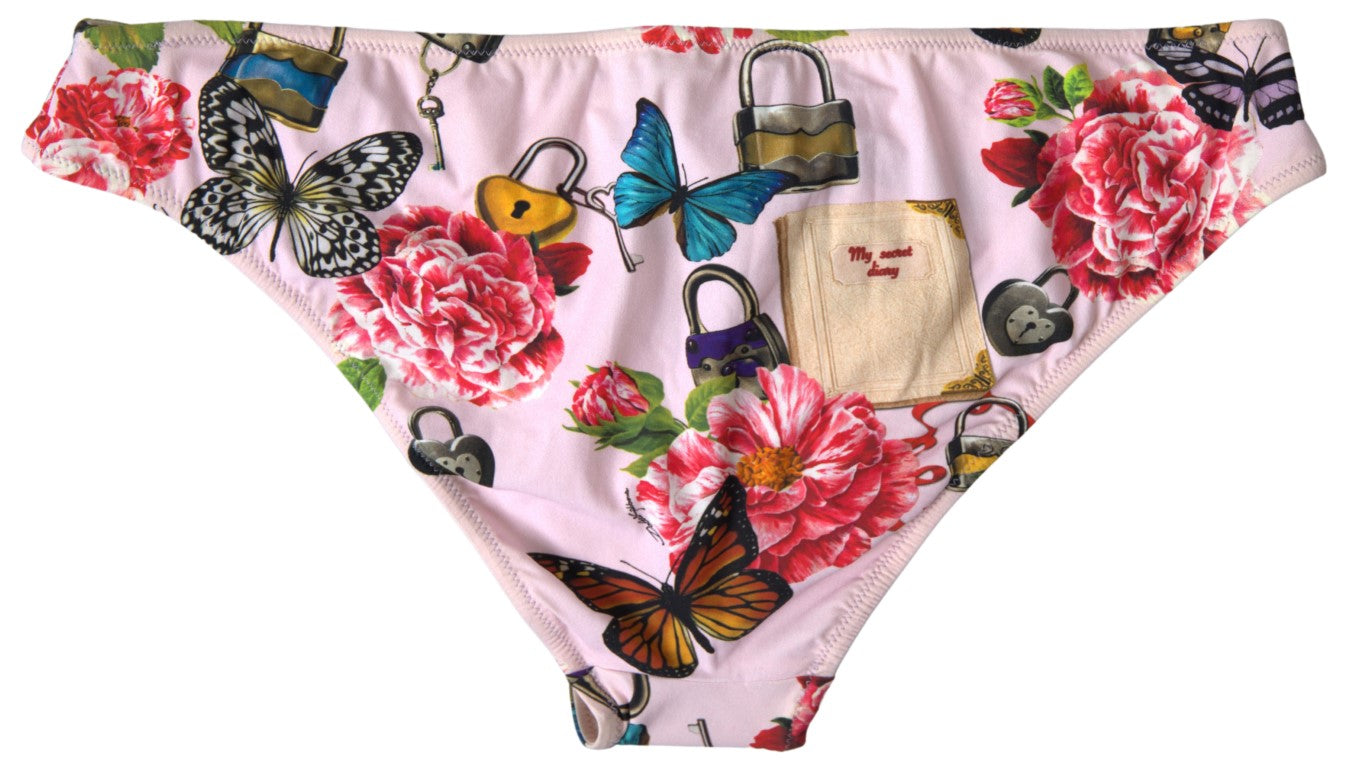 Dolce & Gabbana Pink Floral Butterfly Two Piece Beachwear Bikini
