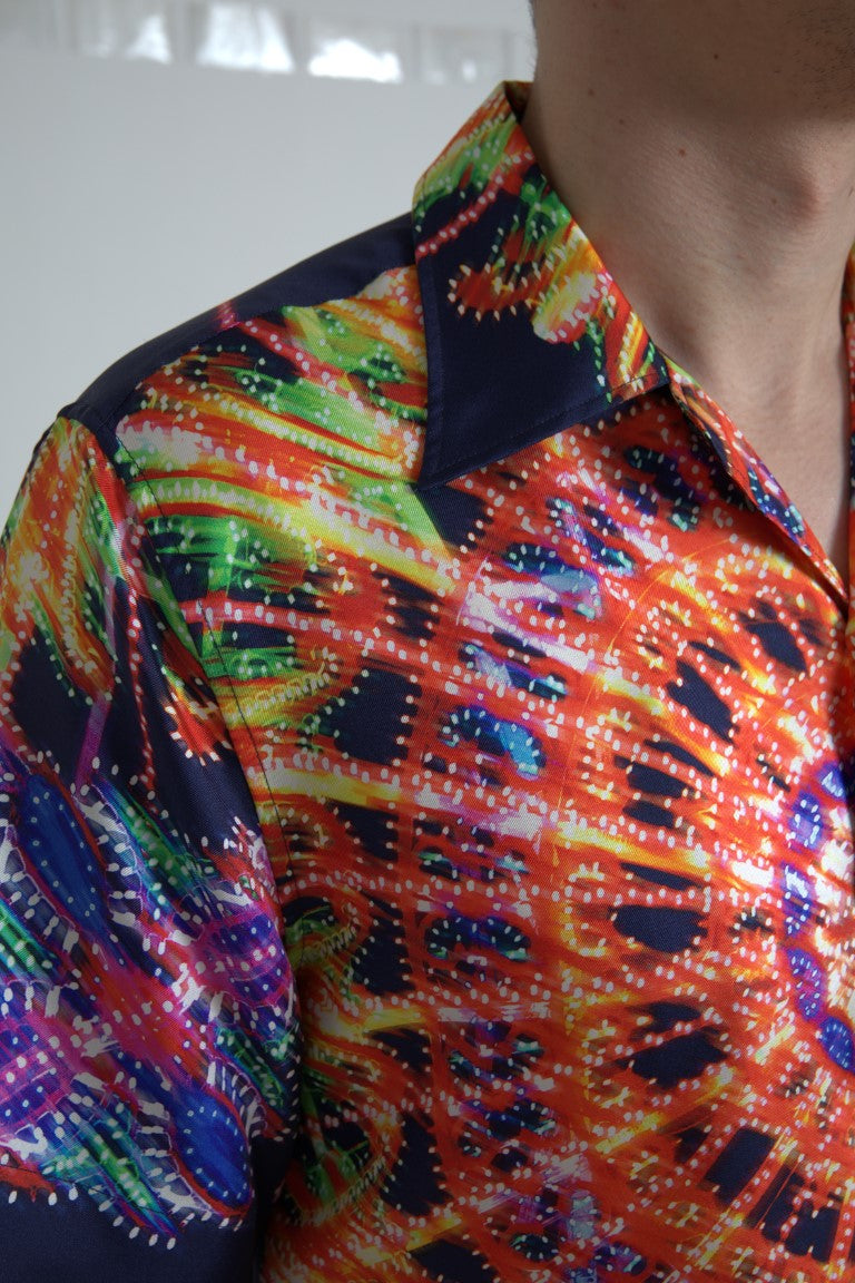 Dolce & Gabbana Multicolor Silk Button-Down Casual Shirt