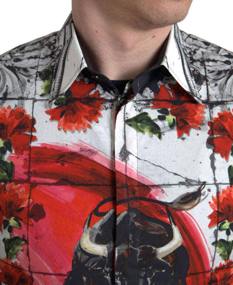 Dolce & Gabbana Floral Bull Print Casual Cotton Shirt