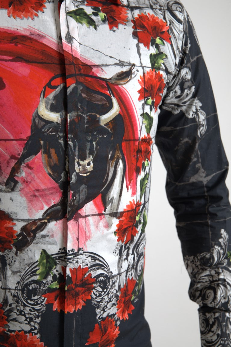 Dolce & Gabbana Floral Bull Print Casual Cotton Shirt