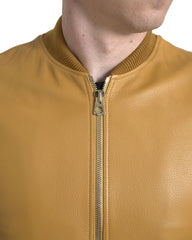 Dolce & Gabbana Yellow Leather Full Zip Bomber Men Jacket