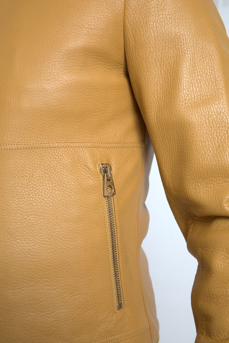 Dolce & Gabbana Yellow Leather Full Zip Bomber Men Jacket