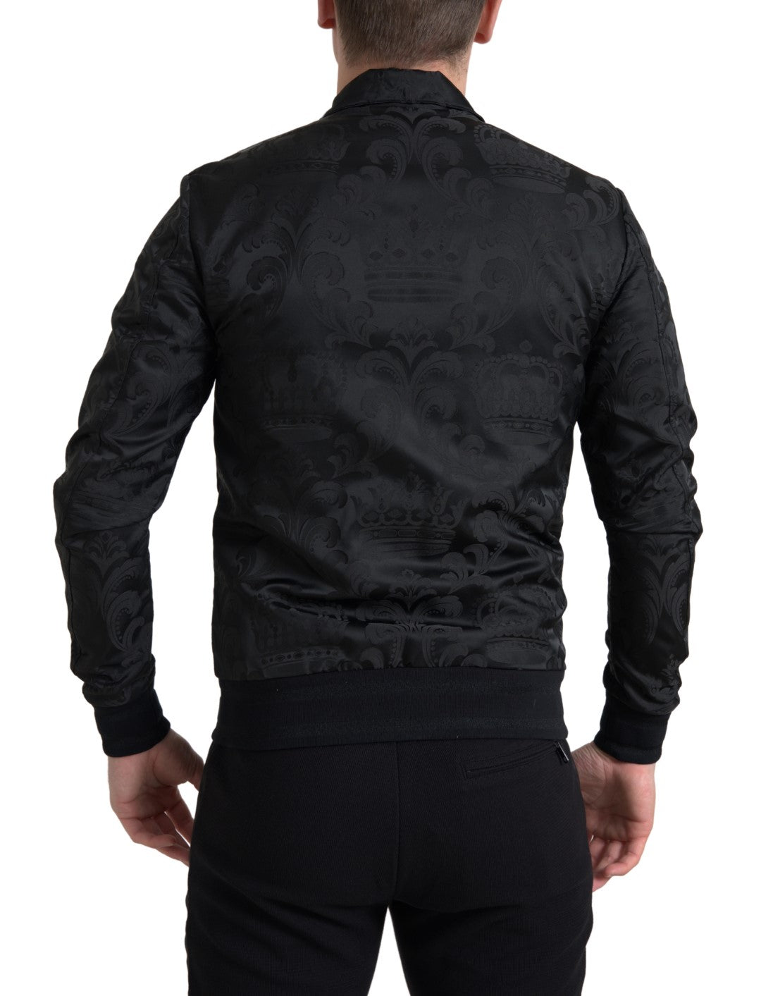 Dolce & Gabbana Black Full Zip Sweater Brocade Logo Casual Mens Jacket