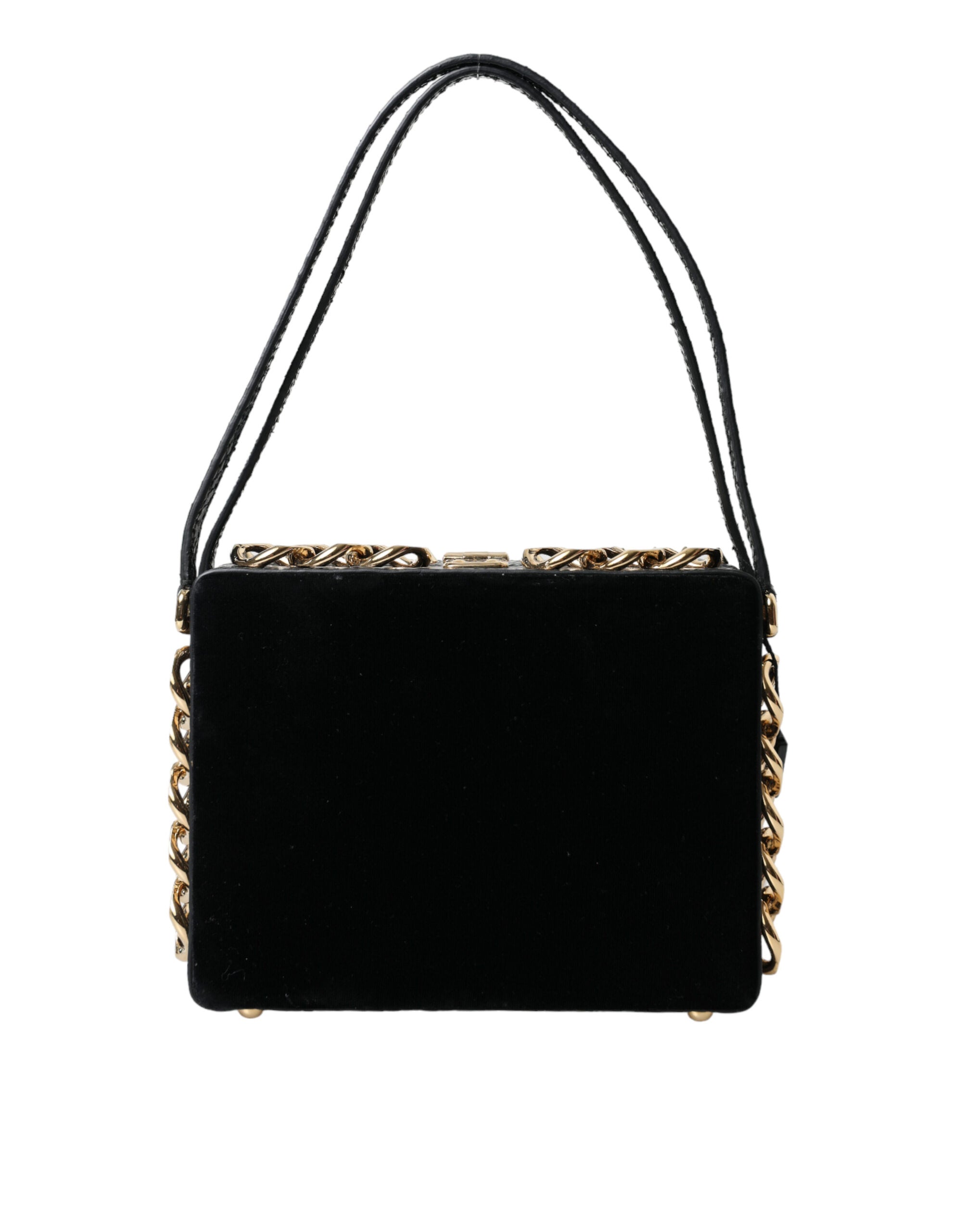 Dolce & Gabbana Black Floral Padlock Leather Crystal Velvet Clutch BOX Bag