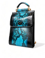 Dolce & Gabbana Blue Exotic Leather Logo Plaque Crossbody Purse Bag