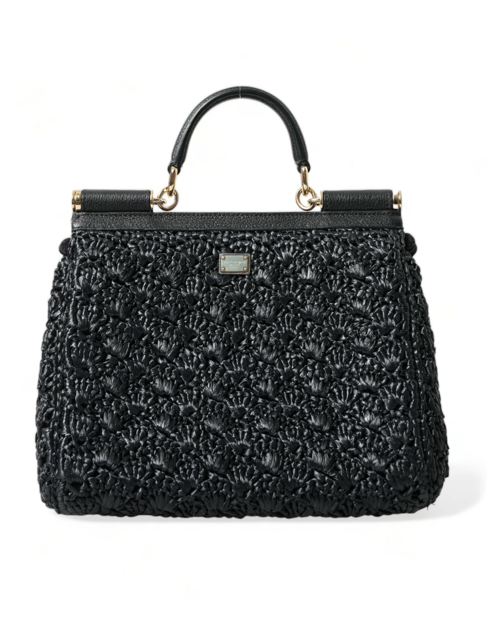 Dolce & Gabbana Elegant Black Embellished Raffia Crossbody Tote