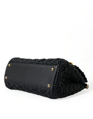 Dolce & Gabbana Elegant Black Embellished Raffia Crossbody Tote