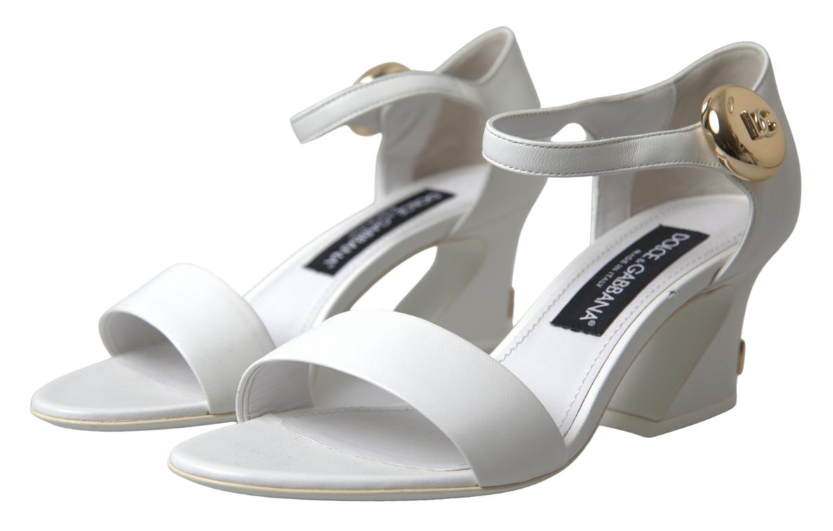 Dolce & Gabbana Elegant White Nappa Leather Cuban Heel Sandals