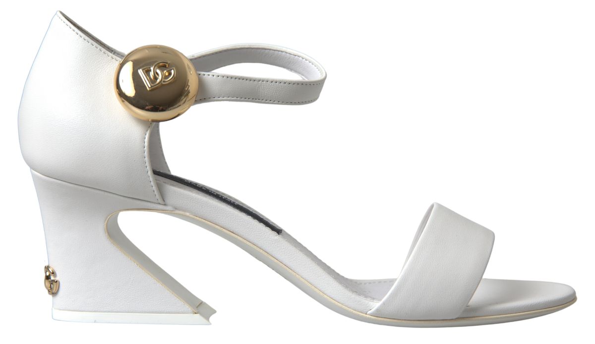 Dolce & Gabbana Elegant White Nappa Leather Cuban Heel Sandals