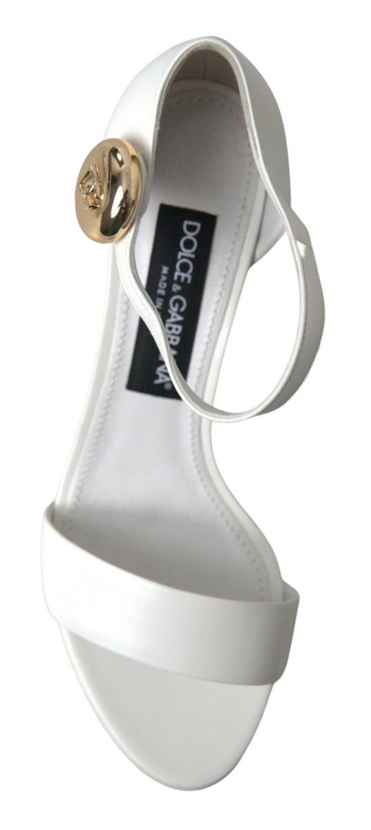 Dolce & Gabbana Elegant White Nappa Leather Cuban Heel Sandals