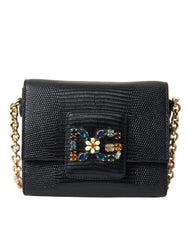 Dolce & Gabbana Black Leather DG Crystals Shoulder Crossbody Bag