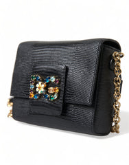 Dolce & Gabbana Black Leather DG Crystals Shoulder Crossbody Bag