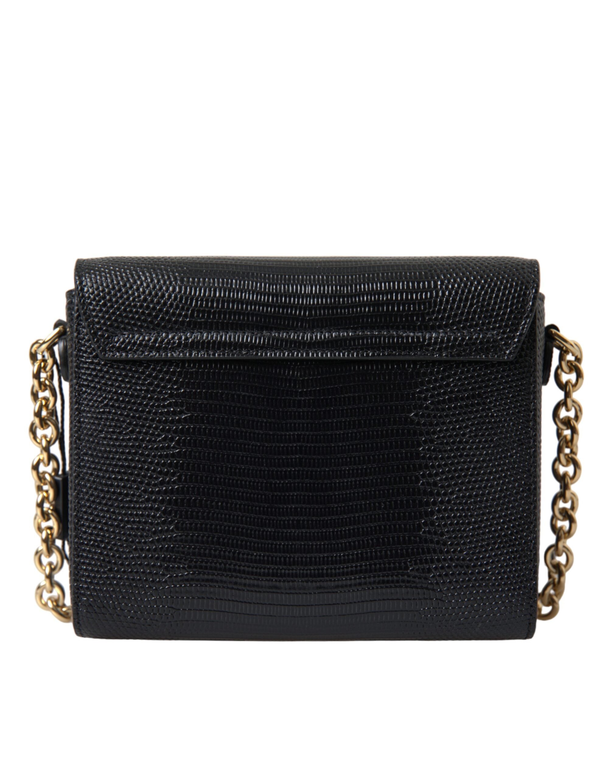 Dolce & Gabbana Black Leather DG Crystals Shoulder Crossbody Bag