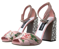 Dolce & Gabbana Floral Bejeweled Block Heel Sandals