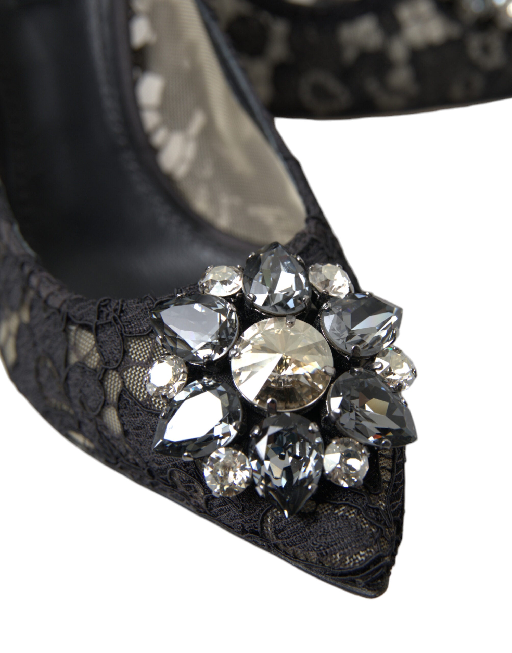 Dolce & Gabbana Elegant Taormina Lace Heels with Crystal Embellishment