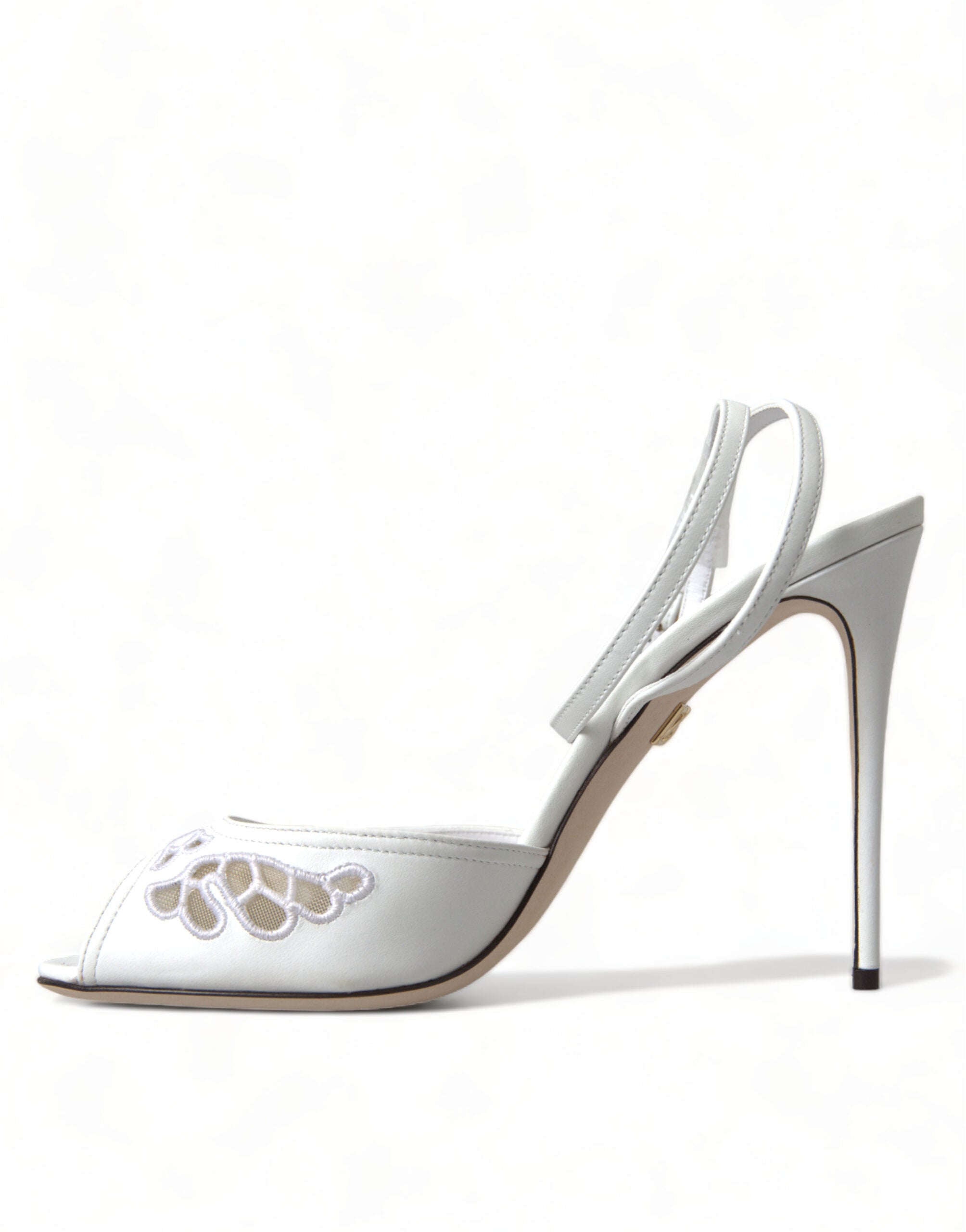 Dolce & Gabbana White Embroidered Ankle Strap Heels