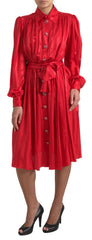 Dolce & Gabbana Elegant Red Silk Midi Dress with Button Detail