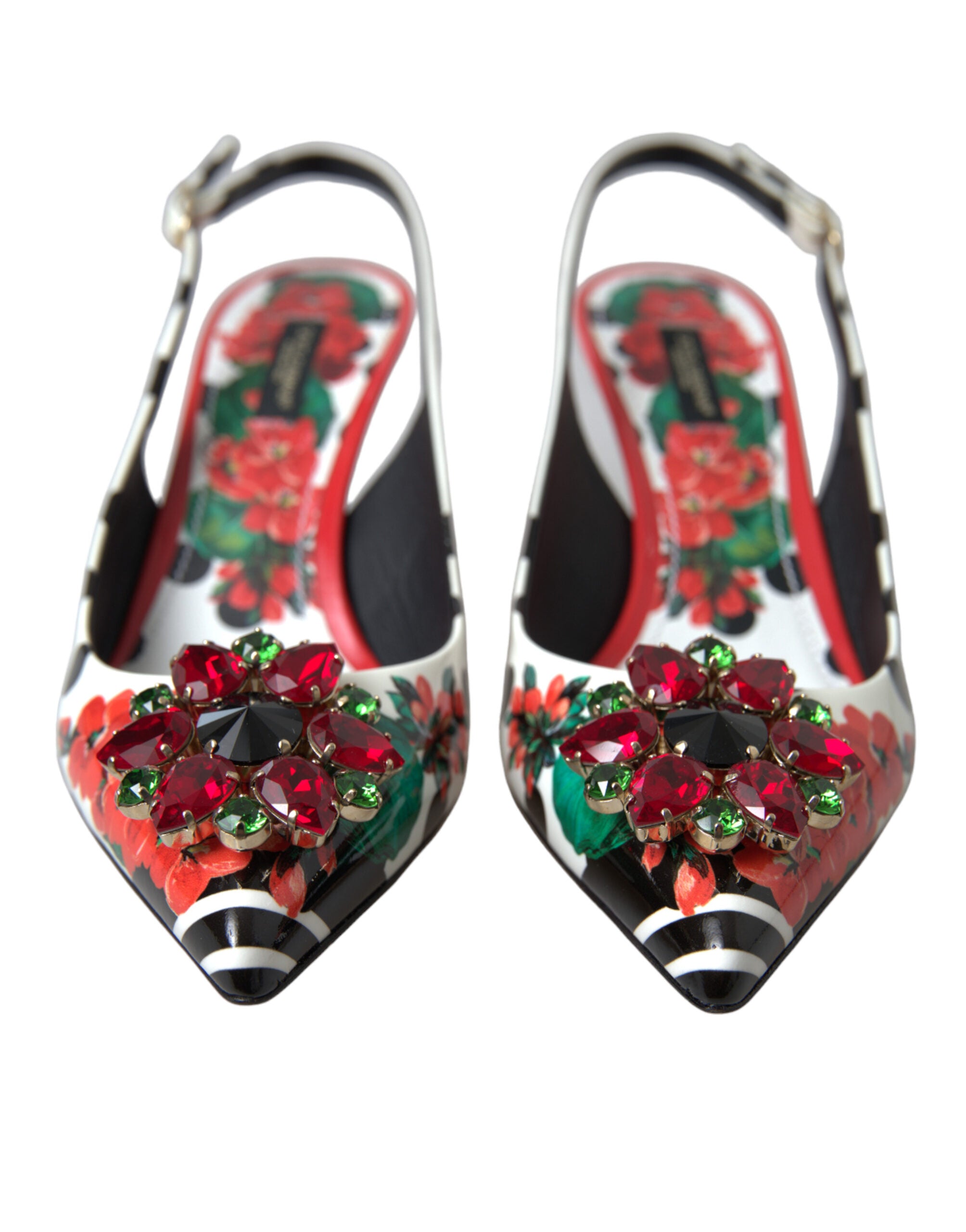 Dolce & Gabbana Chic Multicolor Floral Slingback Heels with Crystals