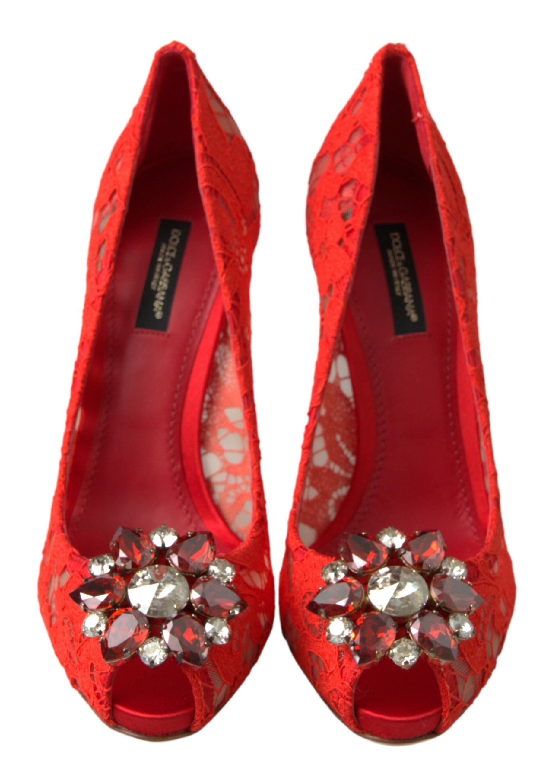 Dolce & Gabbana Red Taormina Lace Crystal Heels Pumps Shoes