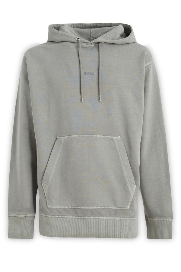 Hugo Boss Grey Cotton Logo Details Hooded Sweatshirt