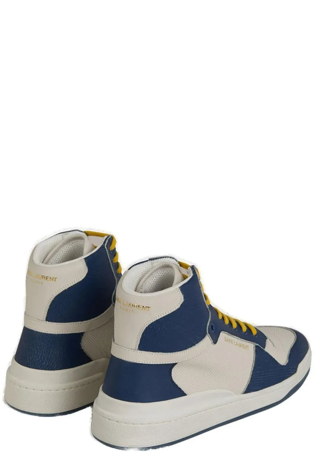 Saint Laurent Blue Calf Leather Mid Top Sneakers