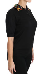 Dolce & Gabbana Elegant Black Cashmere Sequin Collar Top