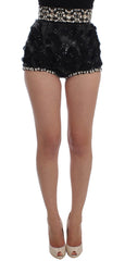 Dolce & Gabbana Crystal Sequined Silk High Waist Shorts