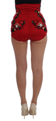 Dolce & Gabbana Ravishing Red Silk Embroidered Shorts