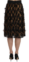 Dolce & Gabbana Black Gold Fringe Metallic Pencil A-line Skirt