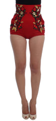 Dolce & Gabbana Elegant Silk Red Embroidered Mini Shorts